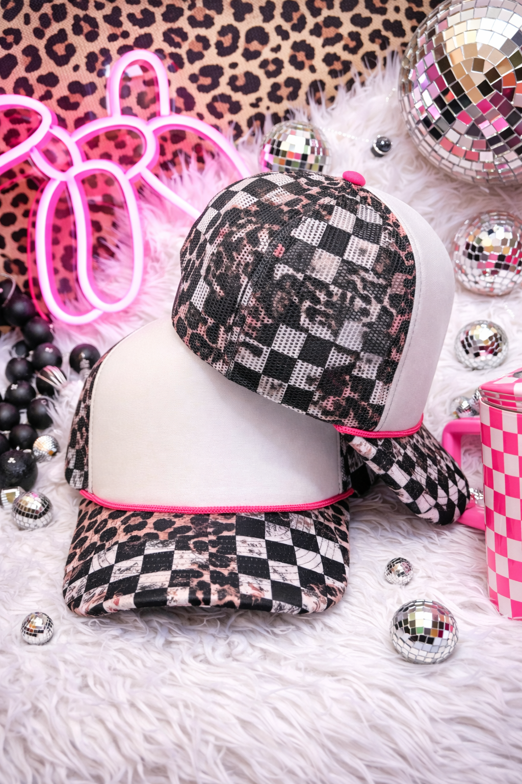 PREORDER LEOPARD/CHECKERED TRUCKER HAT ETA 7/10