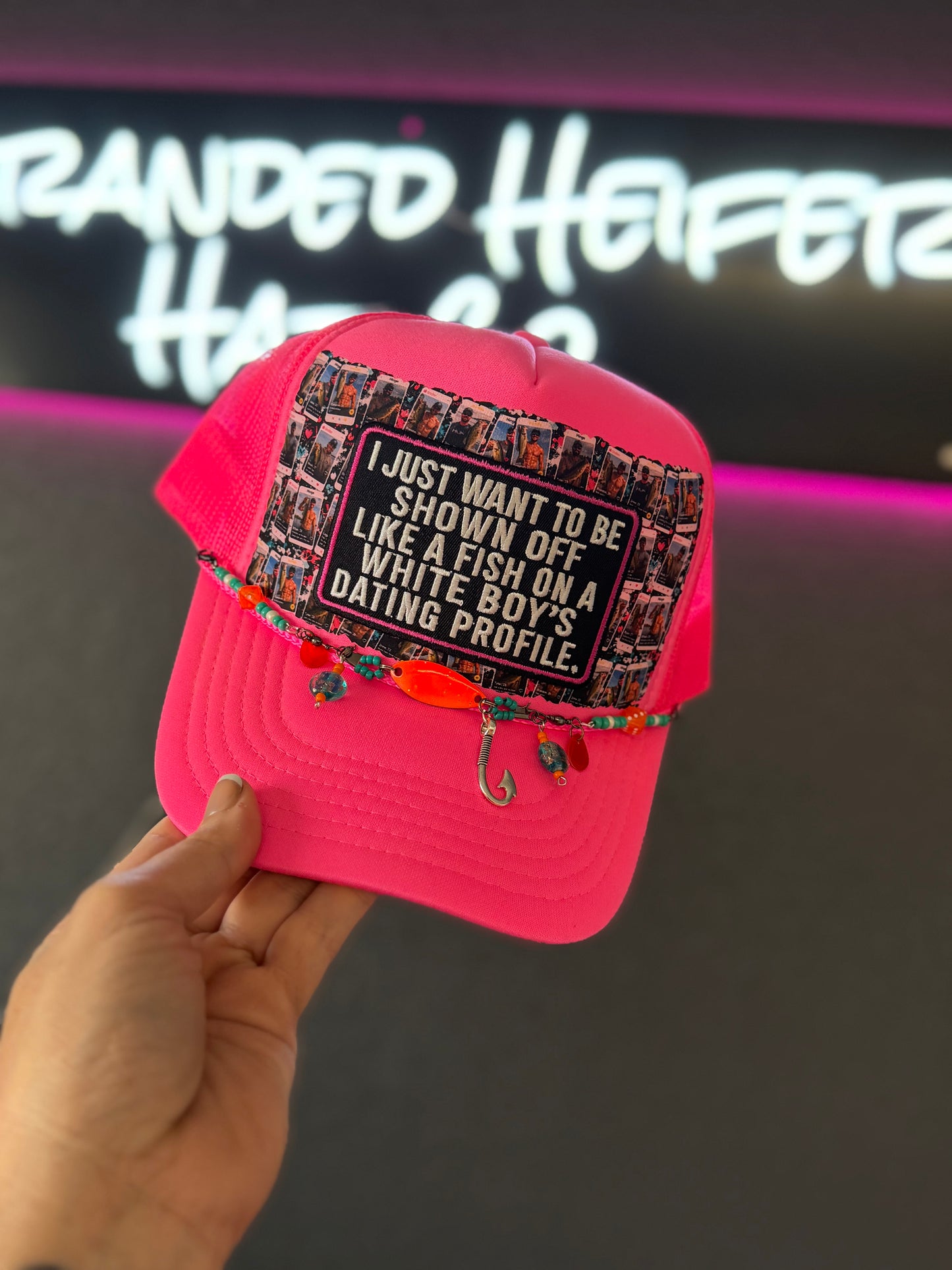 NEON PINK WHITE BOY TRUCKER HAT