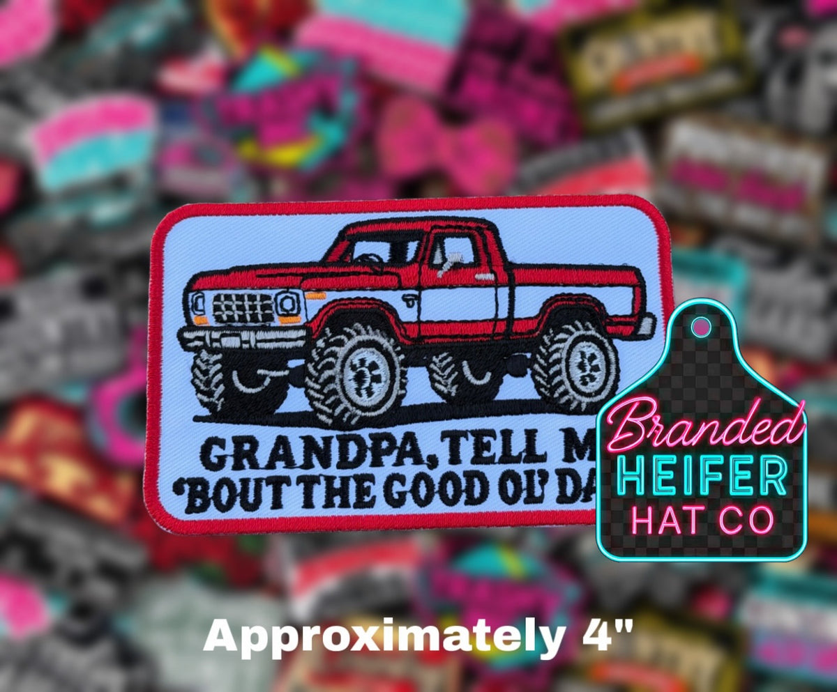 TELL ME ABOUT THE GOOD OL DAYS RED VERSION EMBROIDERY PATCH