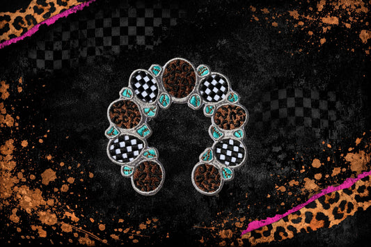 TURQUOISE AND CHECKER, HORSESHOE  | EMBROIDERY PATCH
