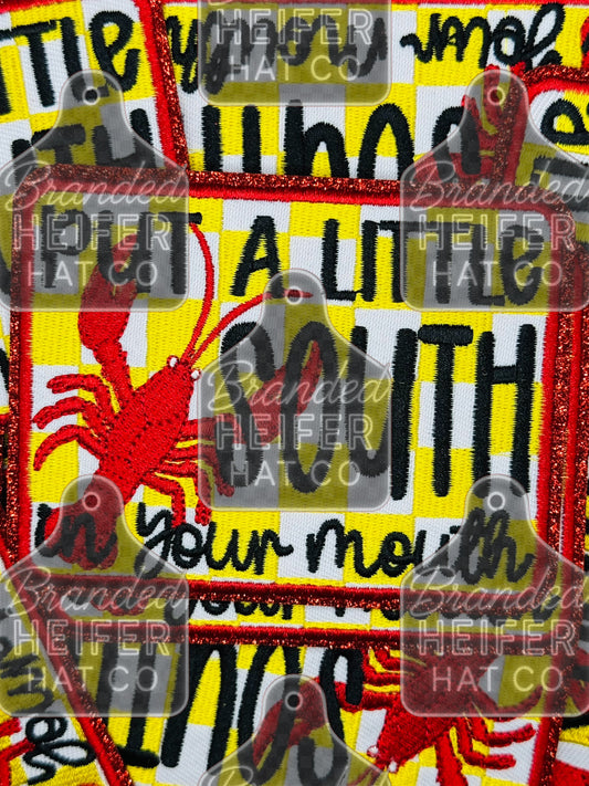 South in your mouth glitter embroidery patch