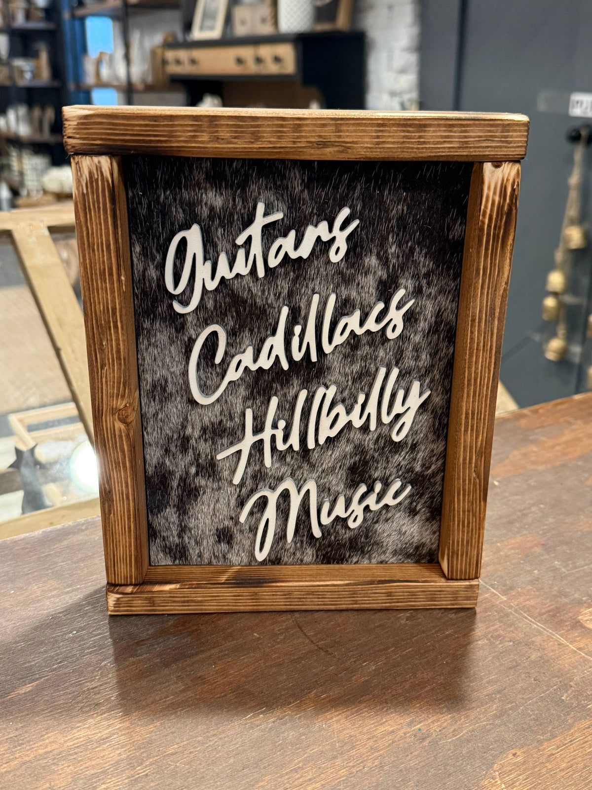 Guitars Cadillacs Framed Cowhide Sign