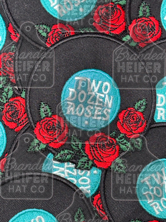 2 dozen roses vinyl record embroidery patch