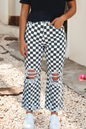 Western Plaid Distressed Holes Raw Edge Cropped Jeans