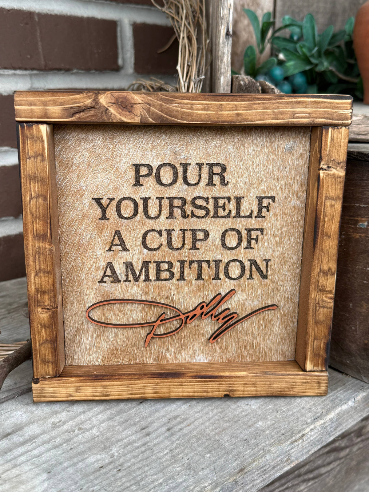 Dolly Parton Framed Cowhide Sign