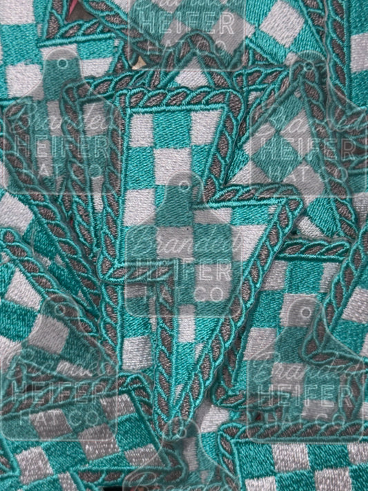 Teal blue lightning bolt embroidery patch