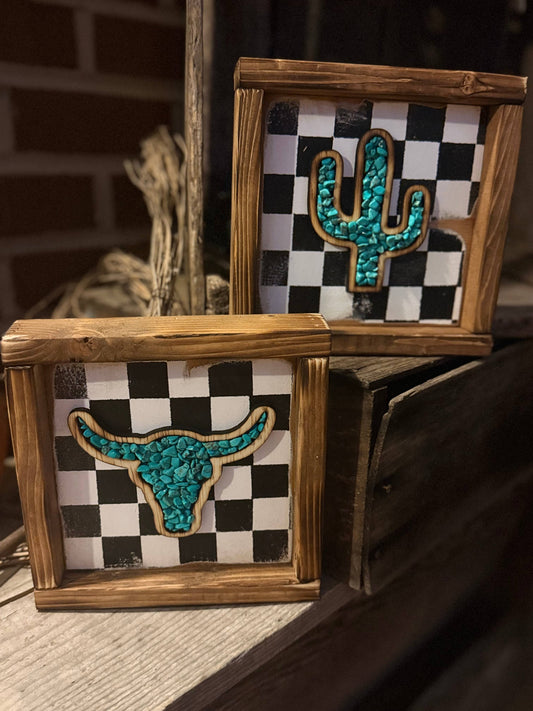 Small Checkered Pattern Stone Inlay Framed Sign