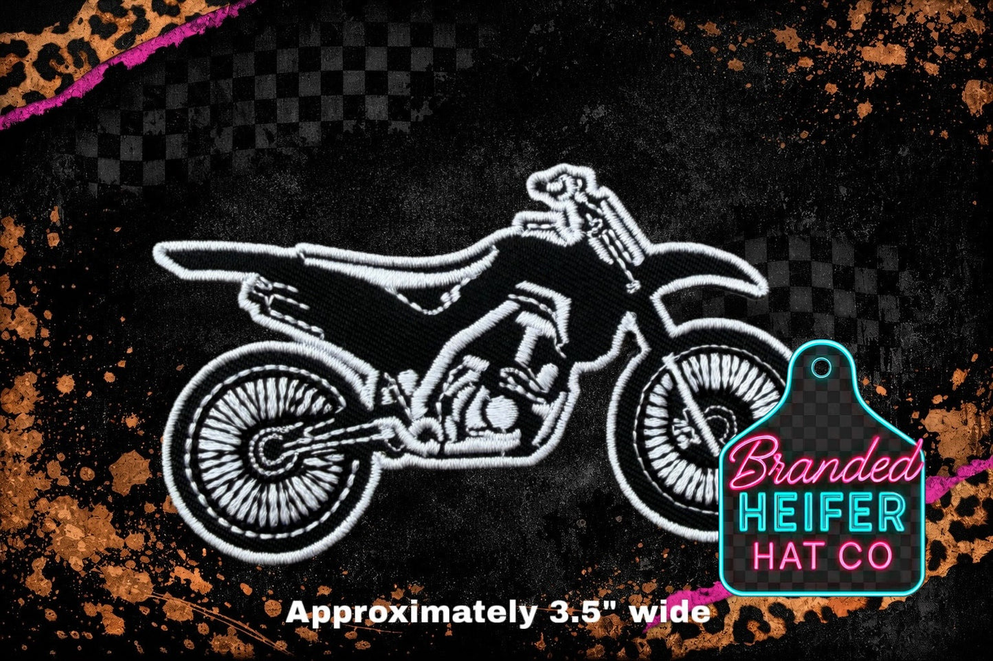 BLACK LARGE DIRT BIKE EMBROIDERY PATCH