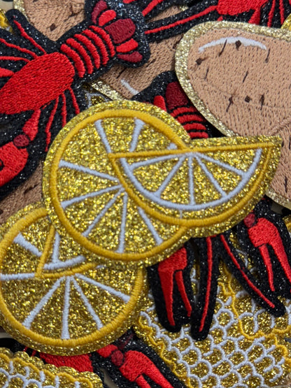 Crawfish filler glitter embroidery patches