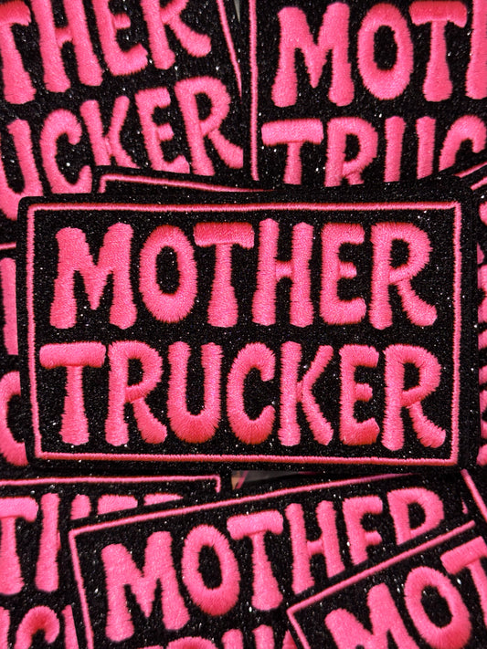 Pink Mother Trucker embroidery glitter patch