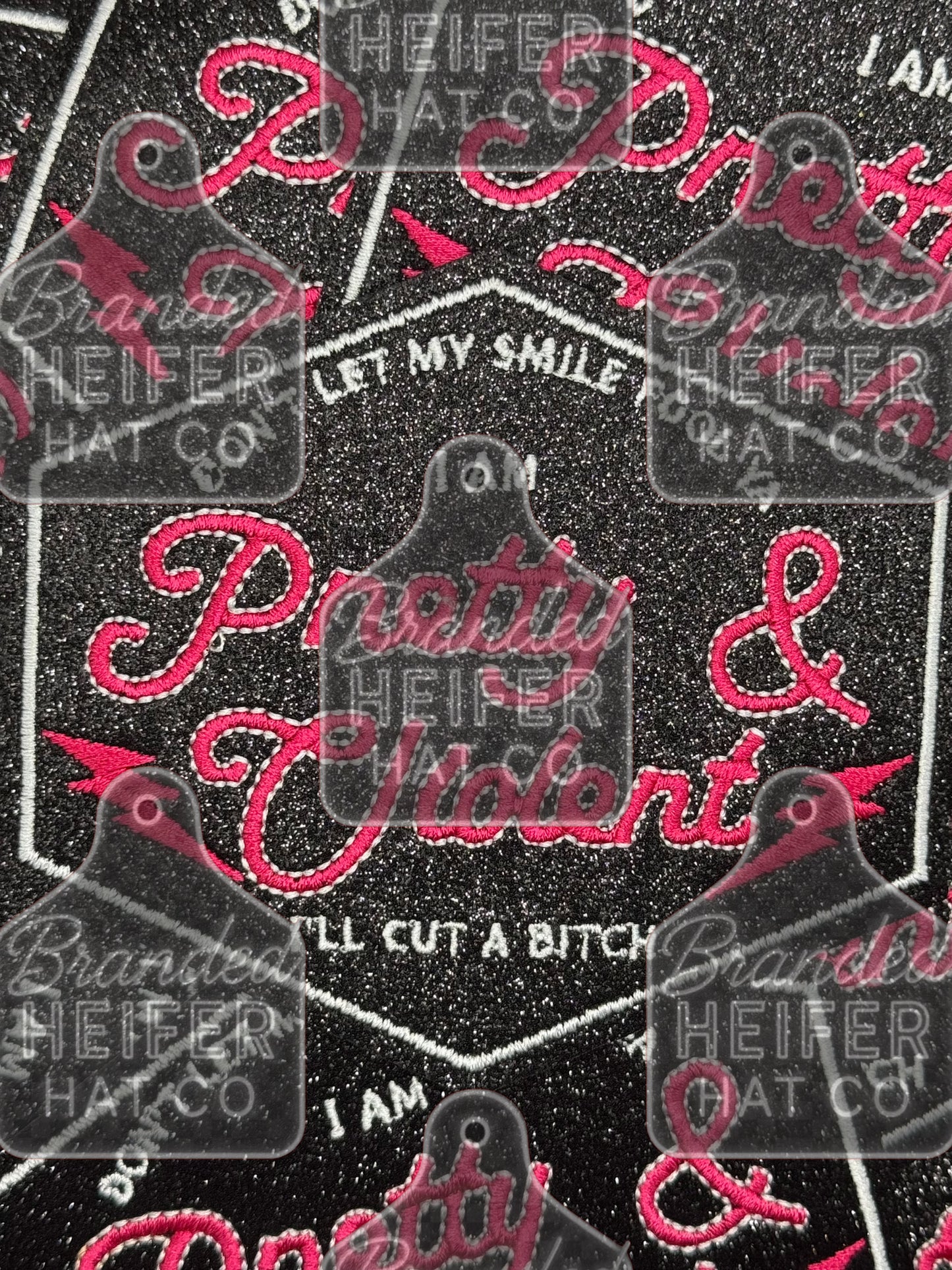 Pretty and violent glitter embroidery patch