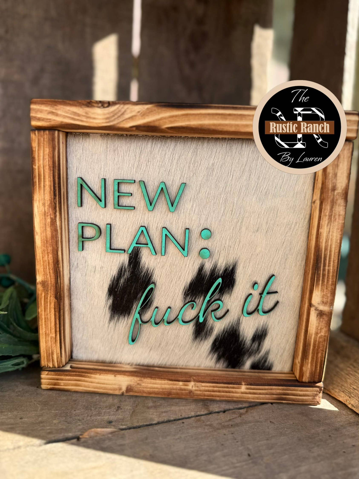 New Plan Framed Cowhide Sign 
