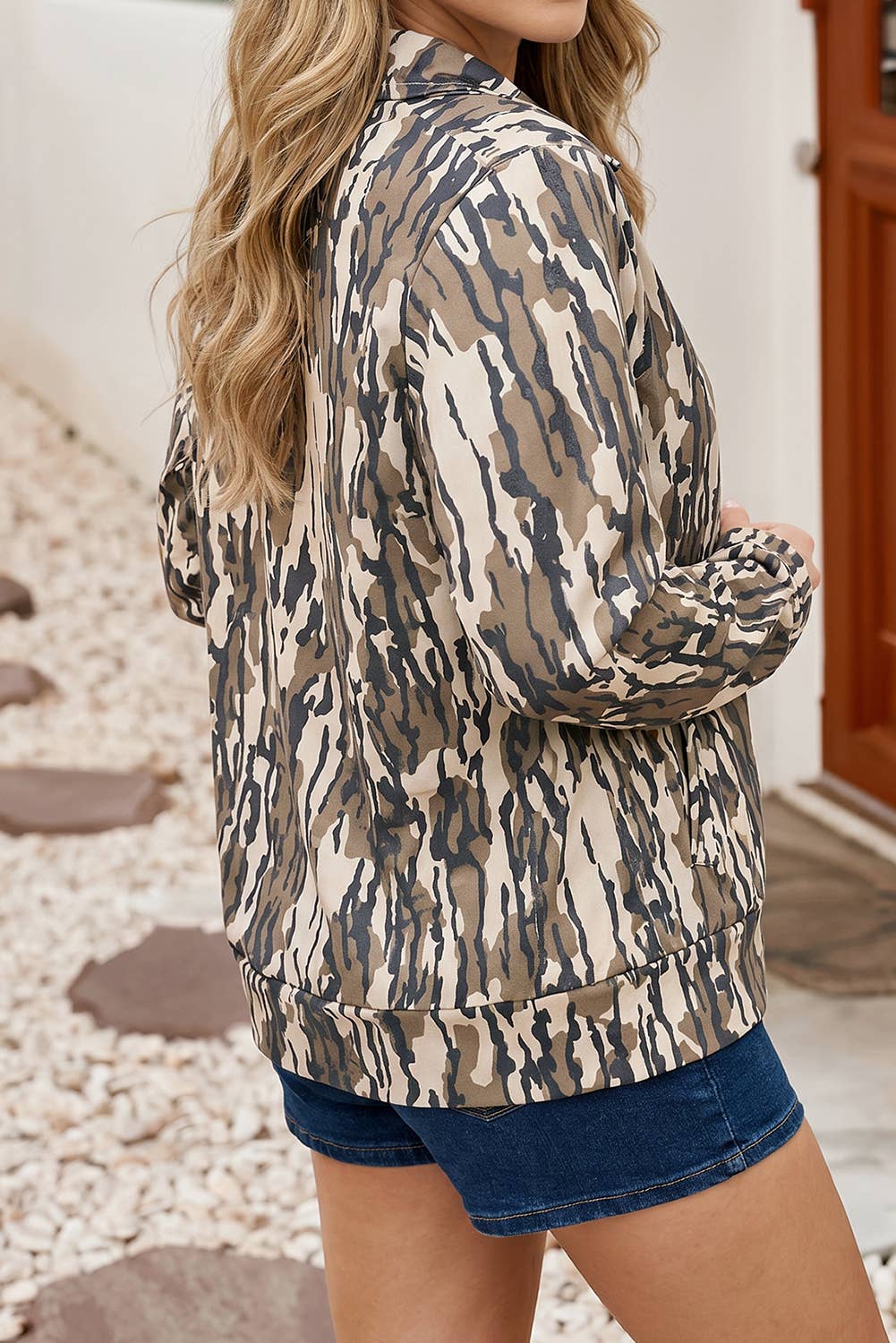 LDC Camouflage Quarter Zip Long Sleeve Pullover Sweatshirt