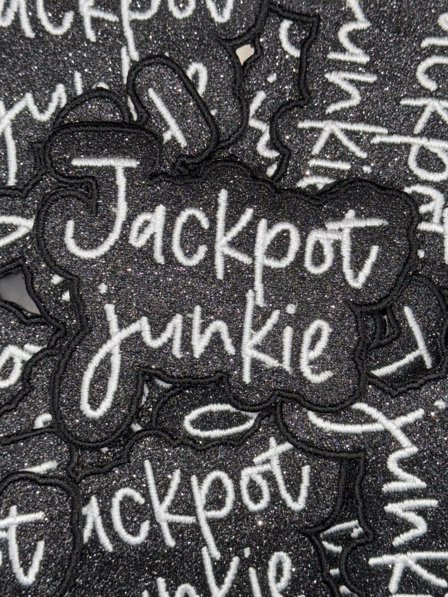 Jackpot junkie glitter embroidery patch