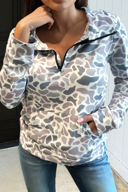 LAS Camouflage Kangaroo Pocket Zip Pullover Sweatshirt(S-XL)