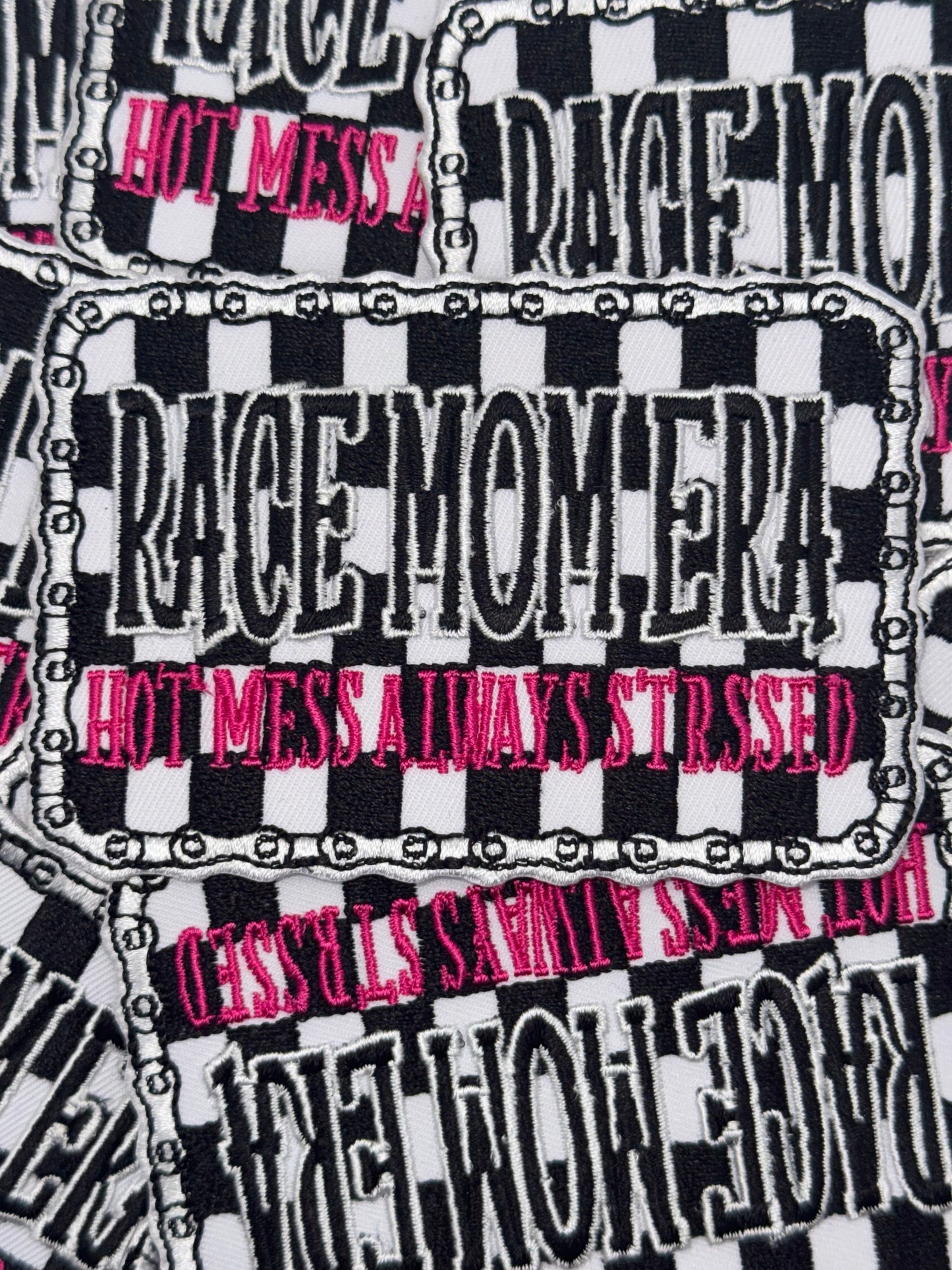 Race mom era embroidery patch