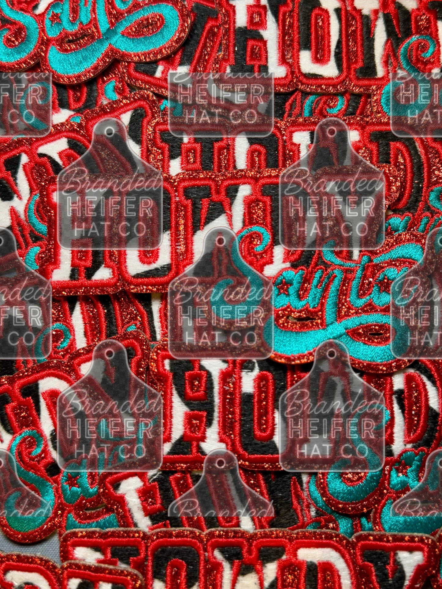 Faux Cowhide Howdy Santa Glitter Embroidery Patch