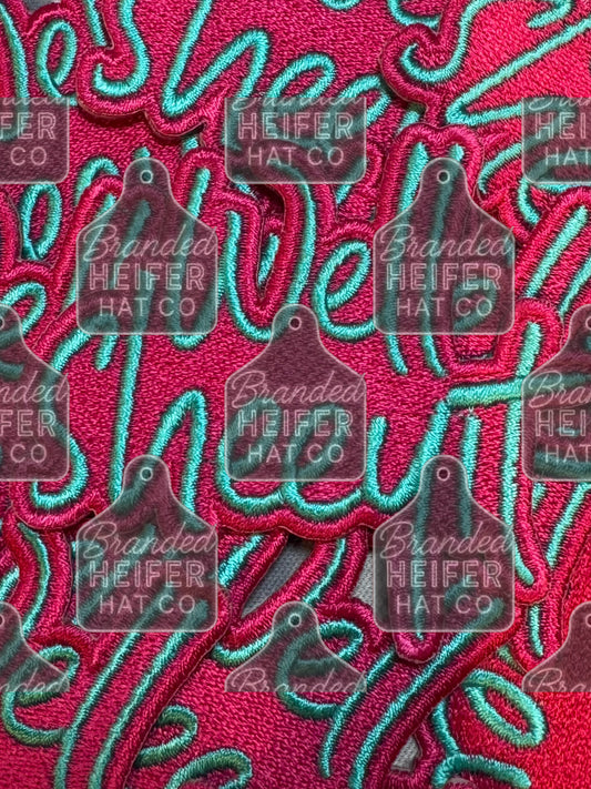 Pink and turquoise Well Sheeyt  embroidery patch