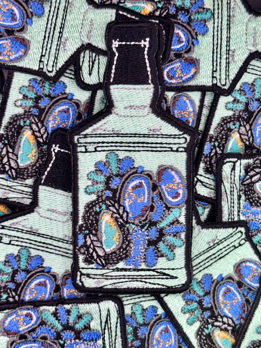 Turquoise drunk embroidery patch
