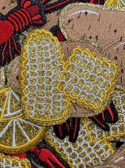 Crawfish filler glitter embroidery patches