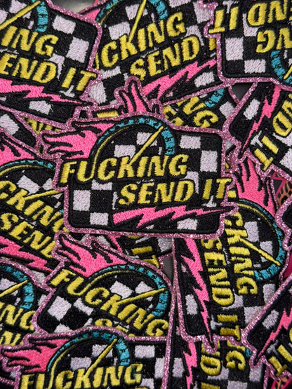 Fuckin Send it glitter embroidery patch