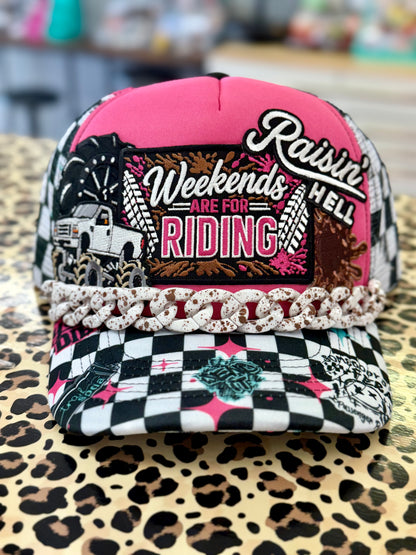 WKNDS ARE FOR RIDING PONYTAIL TRUCKER HAT