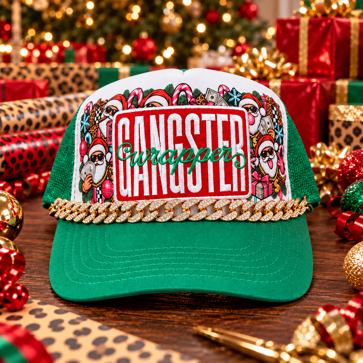 GOLD CHAIN GANGSTER SANTA TRUCKER HAT