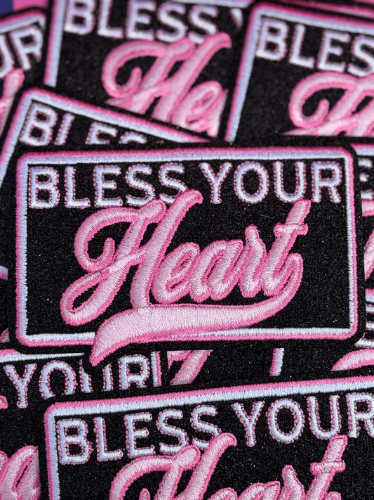 Black bless your heart, glitter embroidery patch
