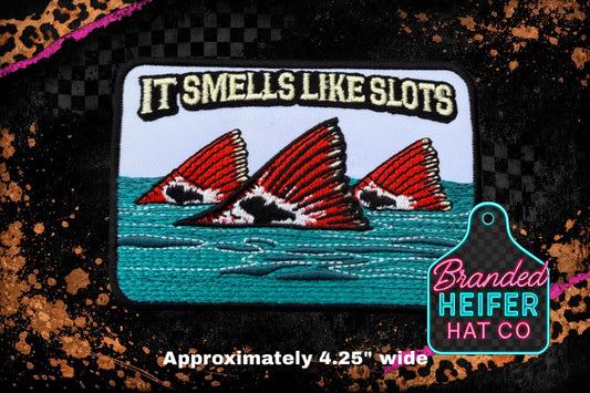 SMELLS LIKE SLOTS ORANGE EMBROIDERY PATCH