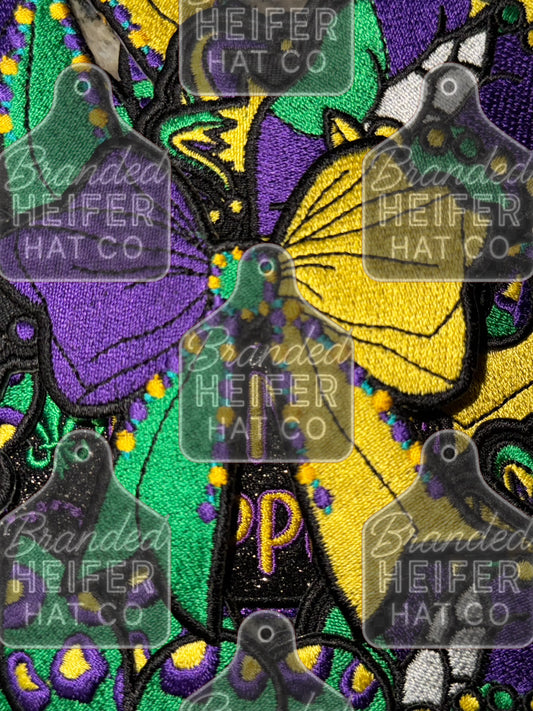 Mardi gras bow embroidery patch