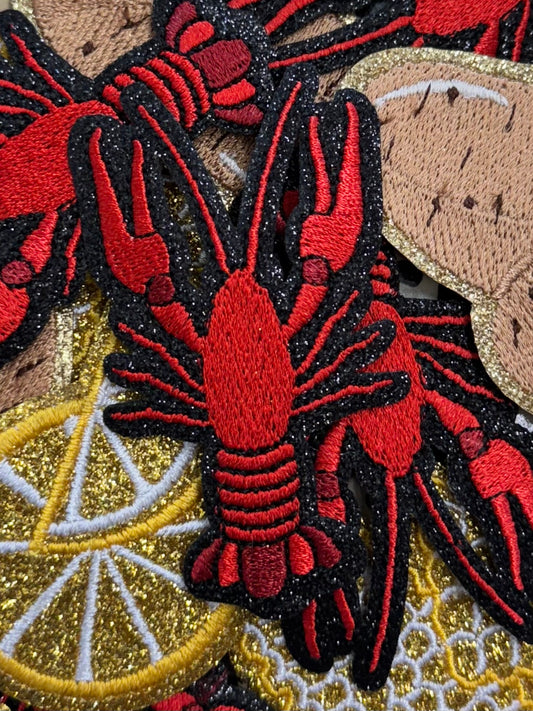 Crawfish filler glitter embroidery patches
