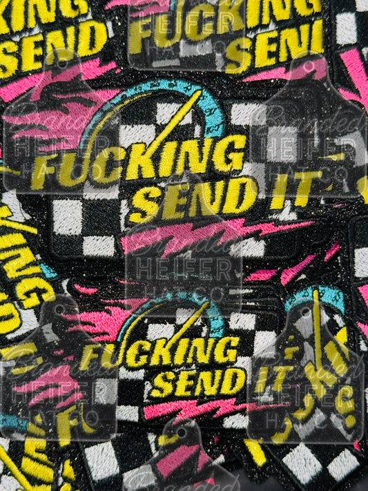 Large F**** send it glitter embroidery patch