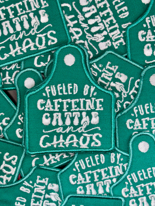 Caffeine cattle chaos embroidery patch