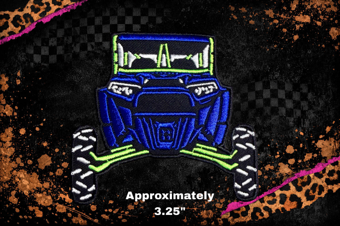 Electric blue and neon green SxS embroidery patch