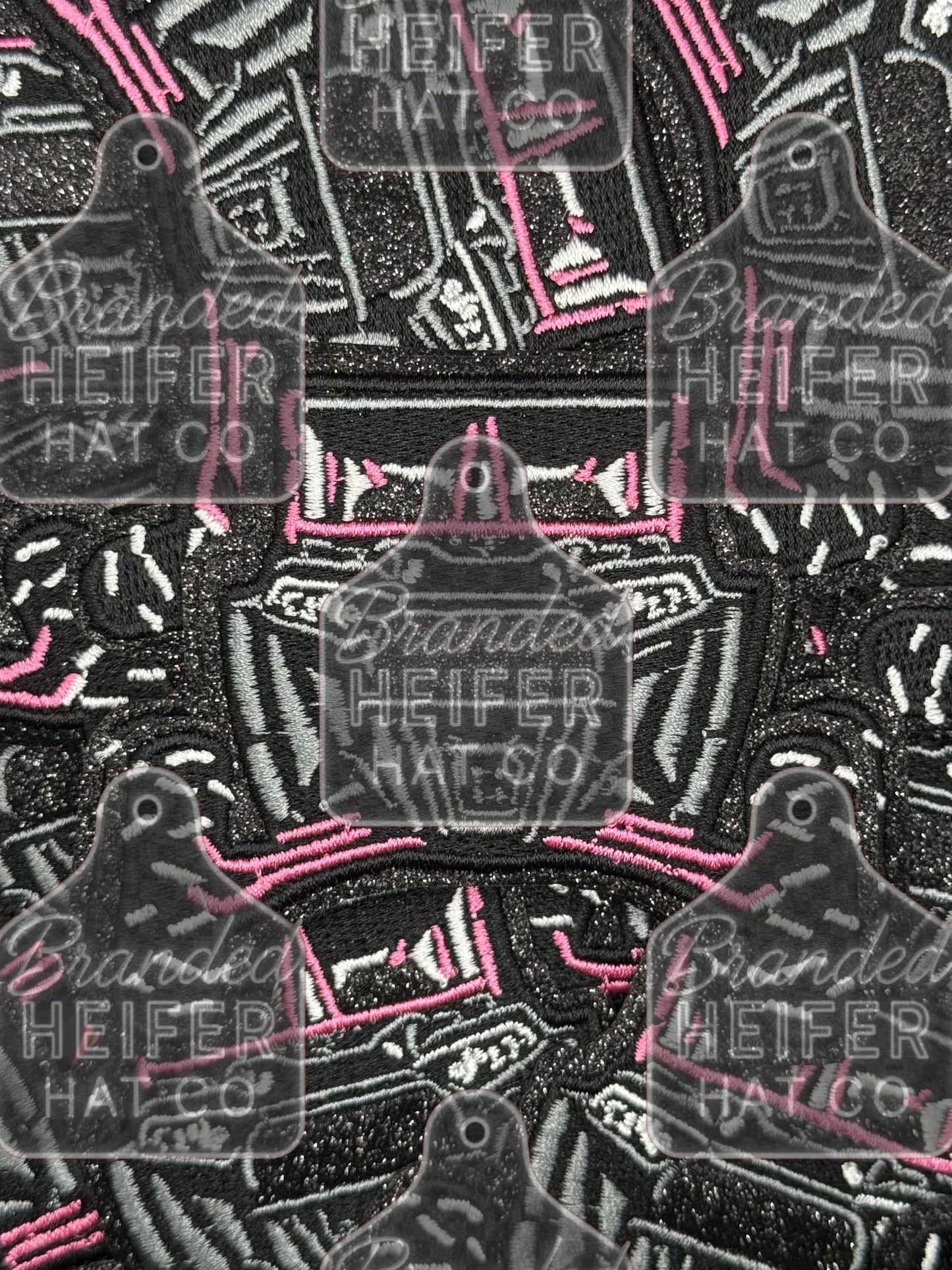 Pink and grey glitter SxS embroidery patch