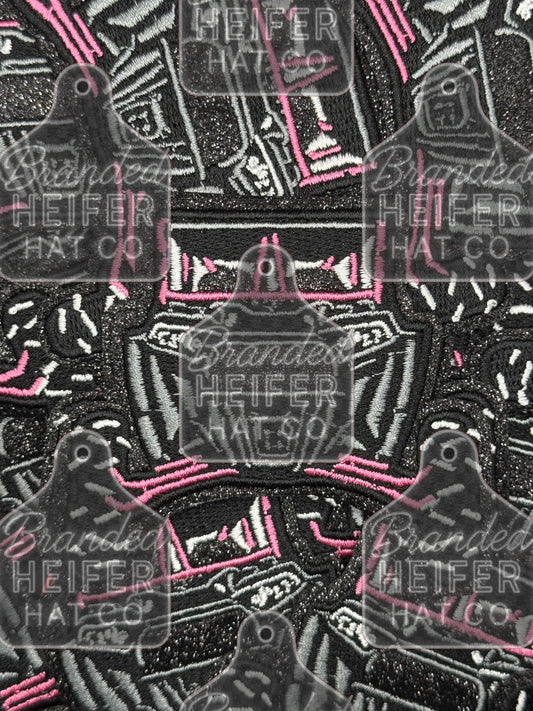 Pink and grey glitter SxS embroidery patch