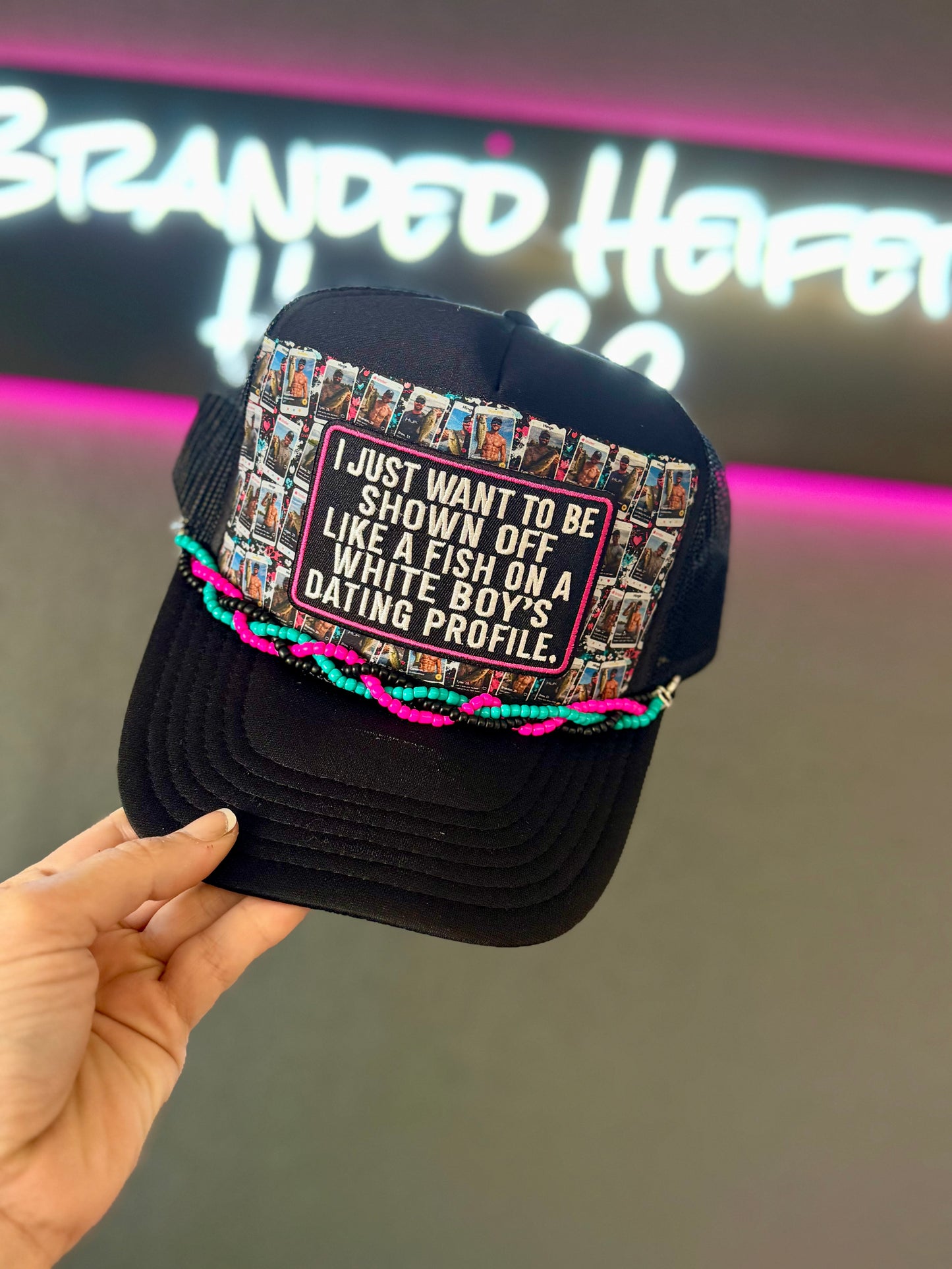 WHITE BOY PROFILE BLACK TRUCKER HAT