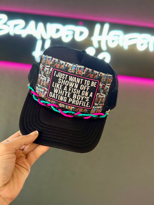 WHITE BOY PROFILE BLACK TRUCKER HAT