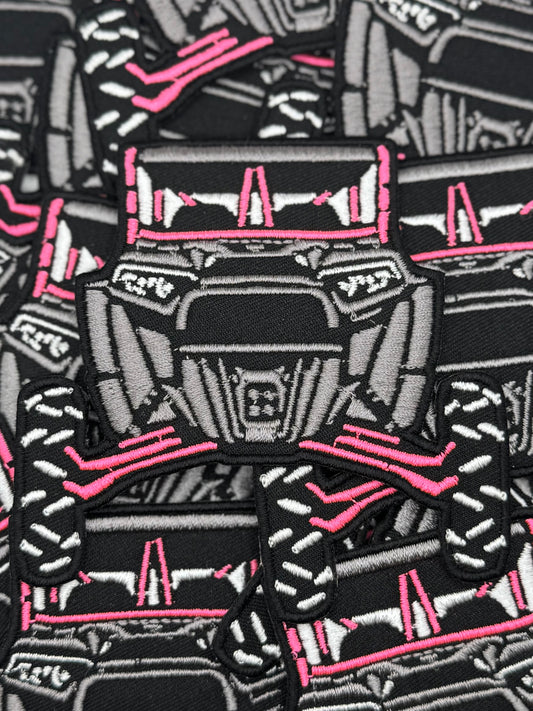 Grey and hot pink SXS embroidery patch