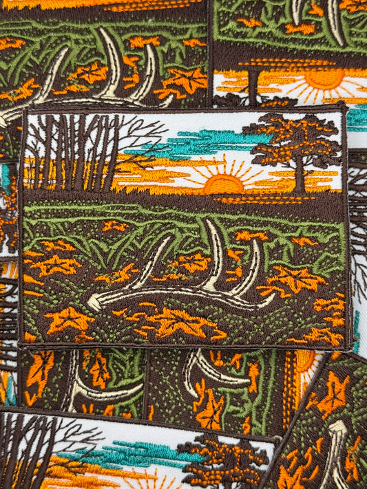 Fall shed embroidery patch