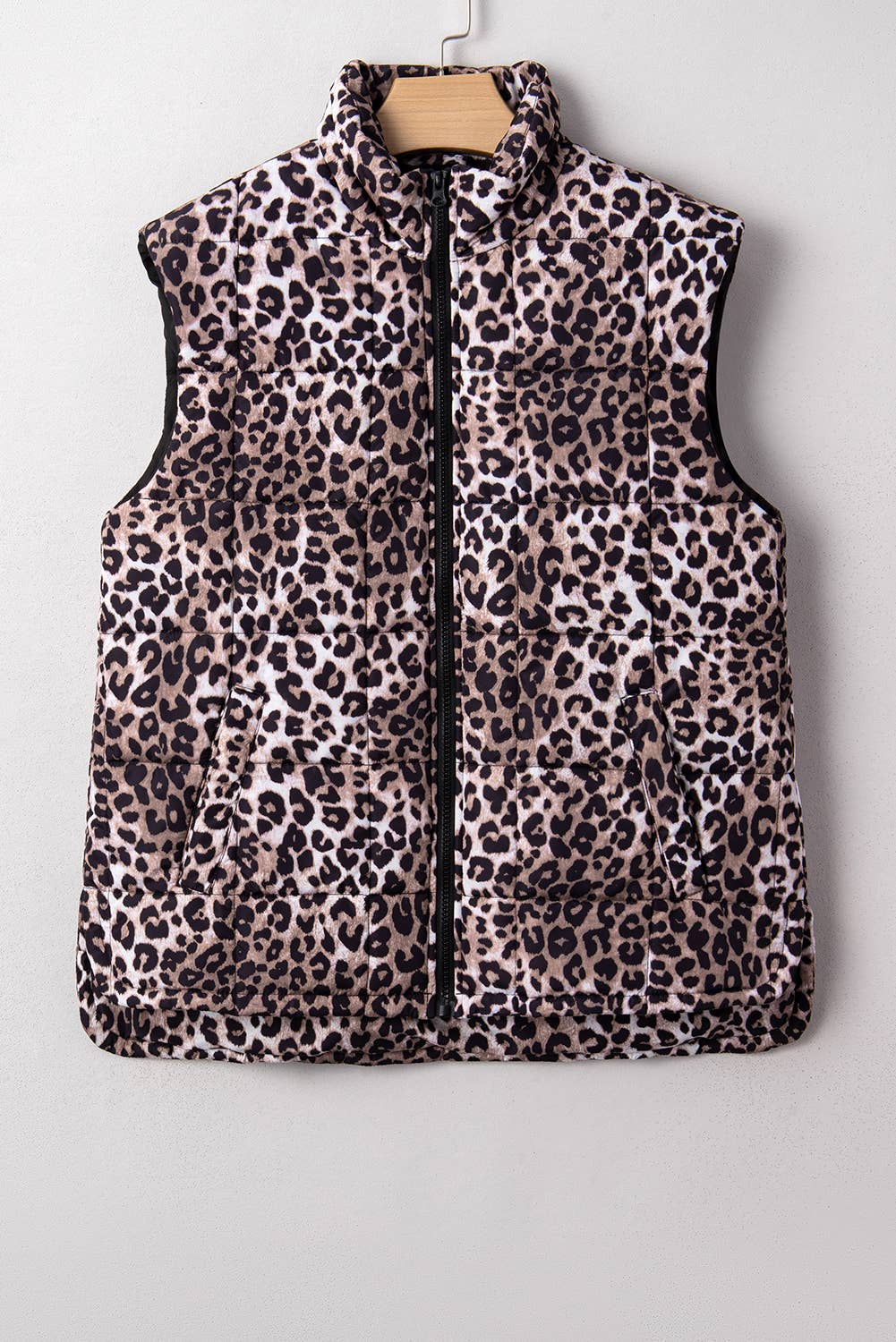 Western Leopard Quilted Full Zipper Casual Puff Vest