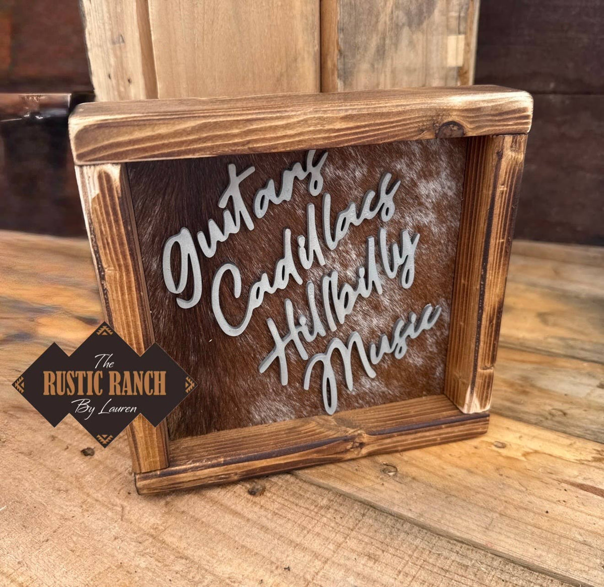 Guitars Cadillacs Framed Cowhide Sign