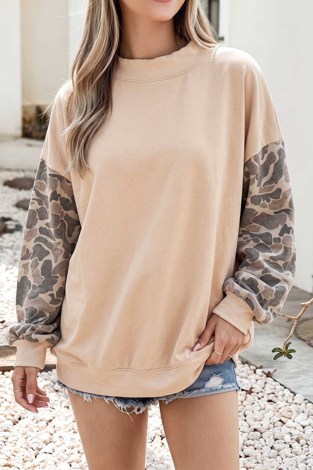 NEW Camo Colorblock Contrast Trim Oversized Sweatshirt |S-4X