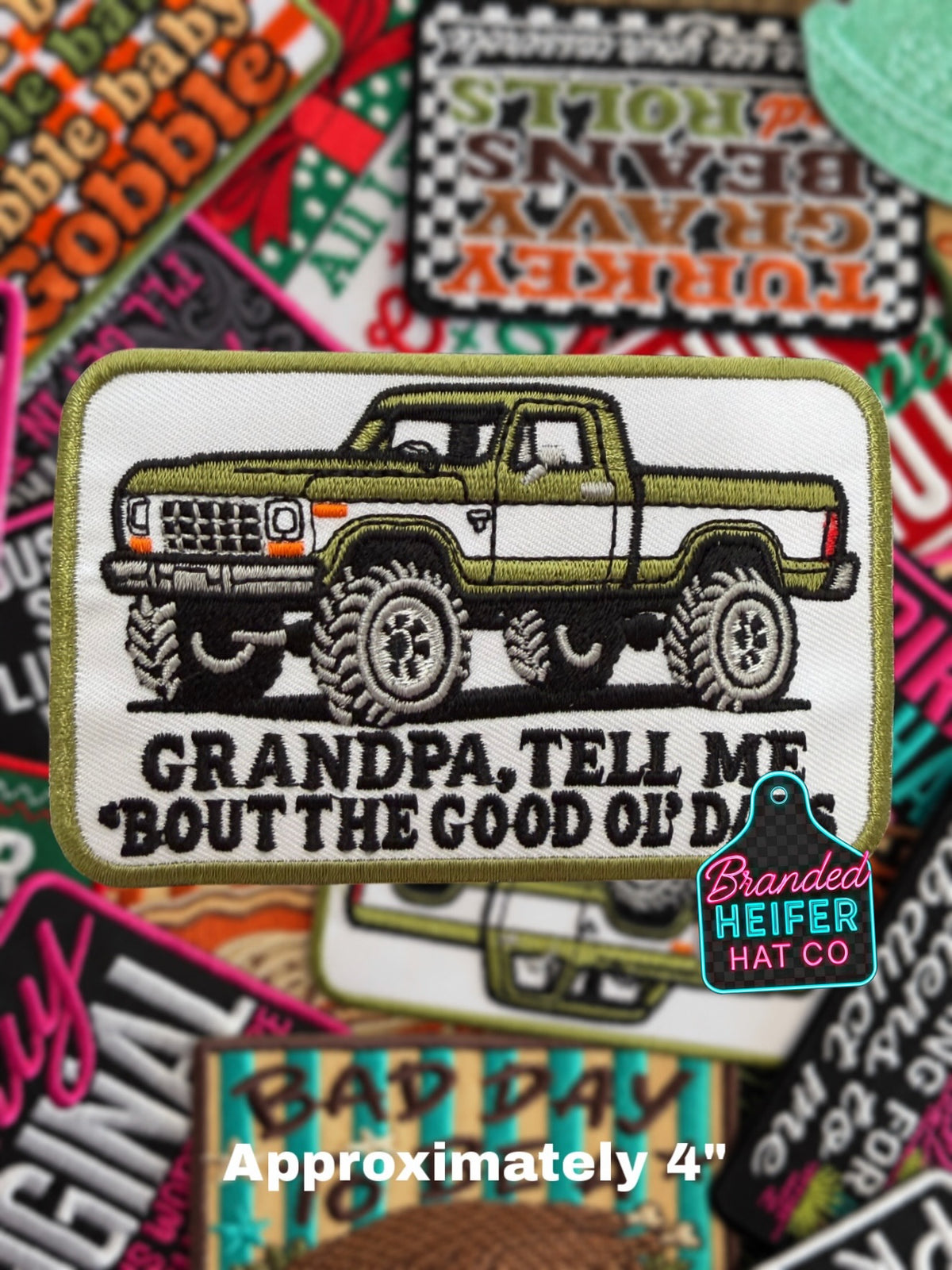 GRANDPA, TELL ME IN GREEN | EMBROIDERED HAT PATCH