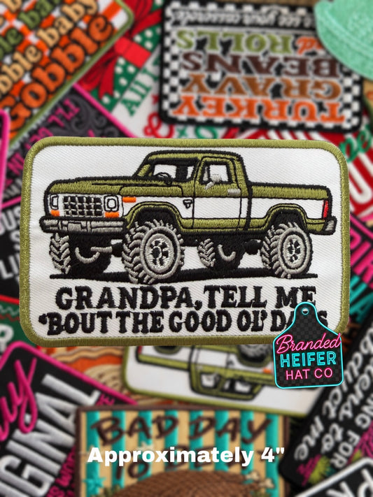 GRANDPA, TELL ME IN GREEN | EMBROIDERED HAT PATCH