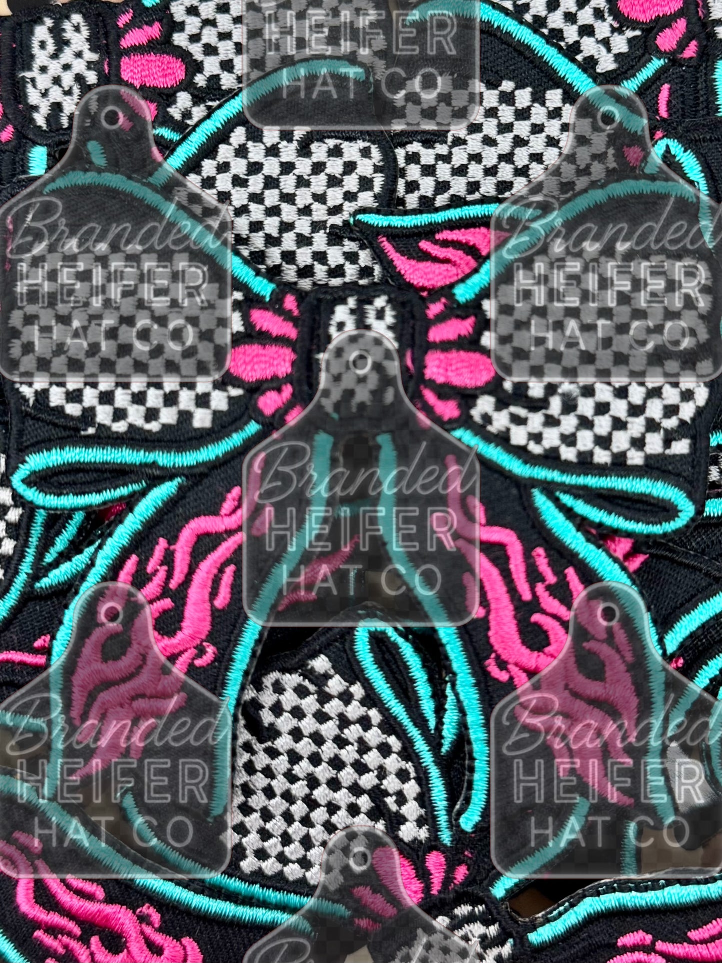 CHECKERED TEAL BOW W/ FLAME | EMBROIDERY PATCH