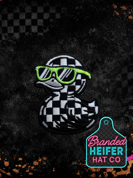 CHECKERED DUCK WITH NEON GLASSES |  EMBROIDERY PATCH