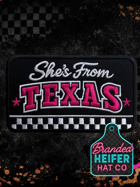 SHES FROM TEXAS NEON CHECKERED |  EMBROIDERY PATCH
