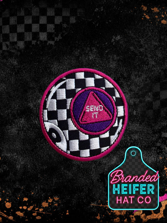 CHECKERED SEND IT 8 BALL |  EMBROIDERY PATCH