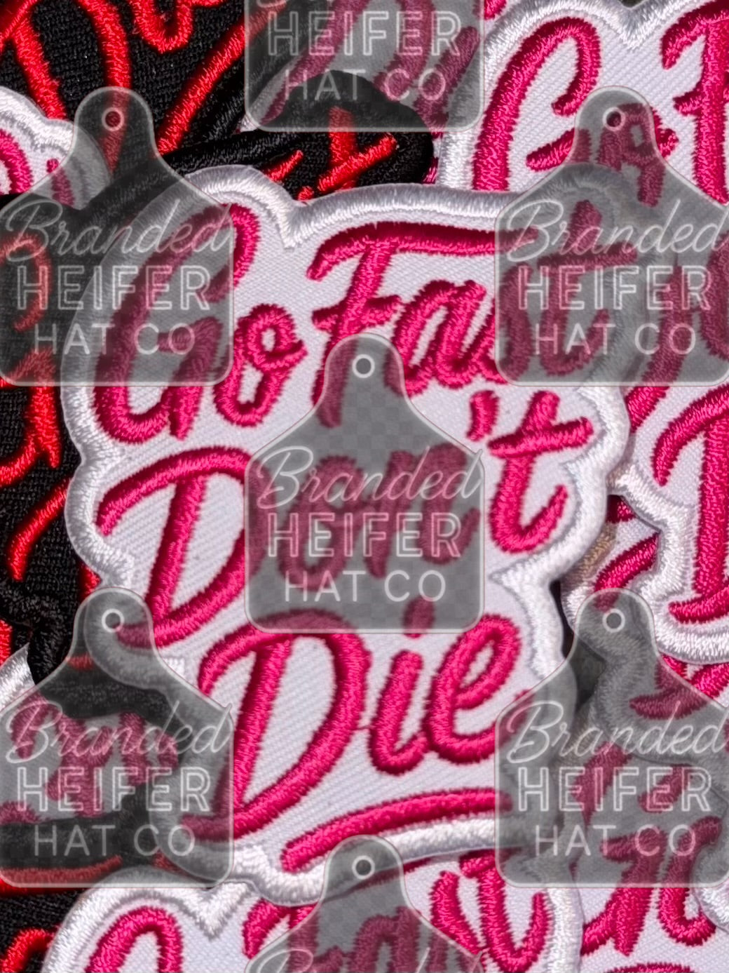 GO FAST DONT DIE PINK & WHITE  | EMBROIDERY PATCH